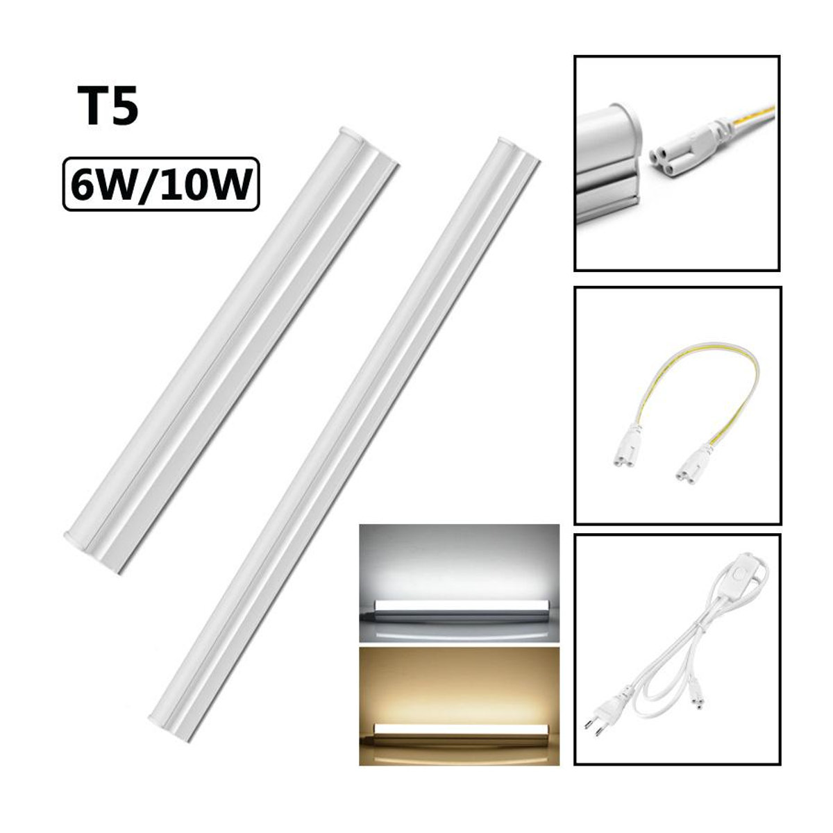 Lcamaw Lighting Light T5 LED-Röhren-Wandleuchte Set aus 2 Stück in Weiß mit EU-Netzschalter für Küchenbeleuchtung aus Aluminium und Acryl - Bild 5