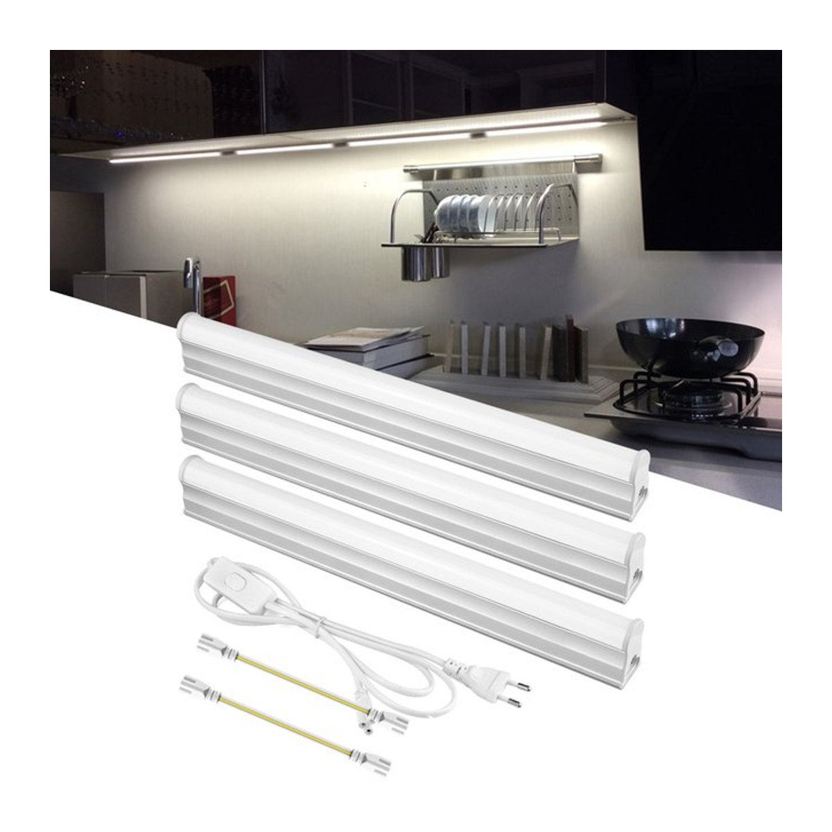 Lcamaw T5 LED Röhre Lampe mit Druckschalter für Küche, Lager, Garage und Keller, 29 cm Länge, 220 V EU Stecker - Bild 1