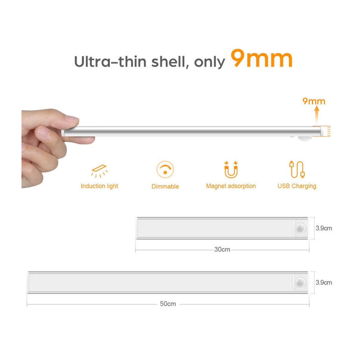 Lcamaw Wiederaufladbare LED-Lichtleiste mit Infrarot-PIR-Sensor in Weiß, minimalistisches Design für Treppen, Badezimmer und Wandmontage - Bild 2