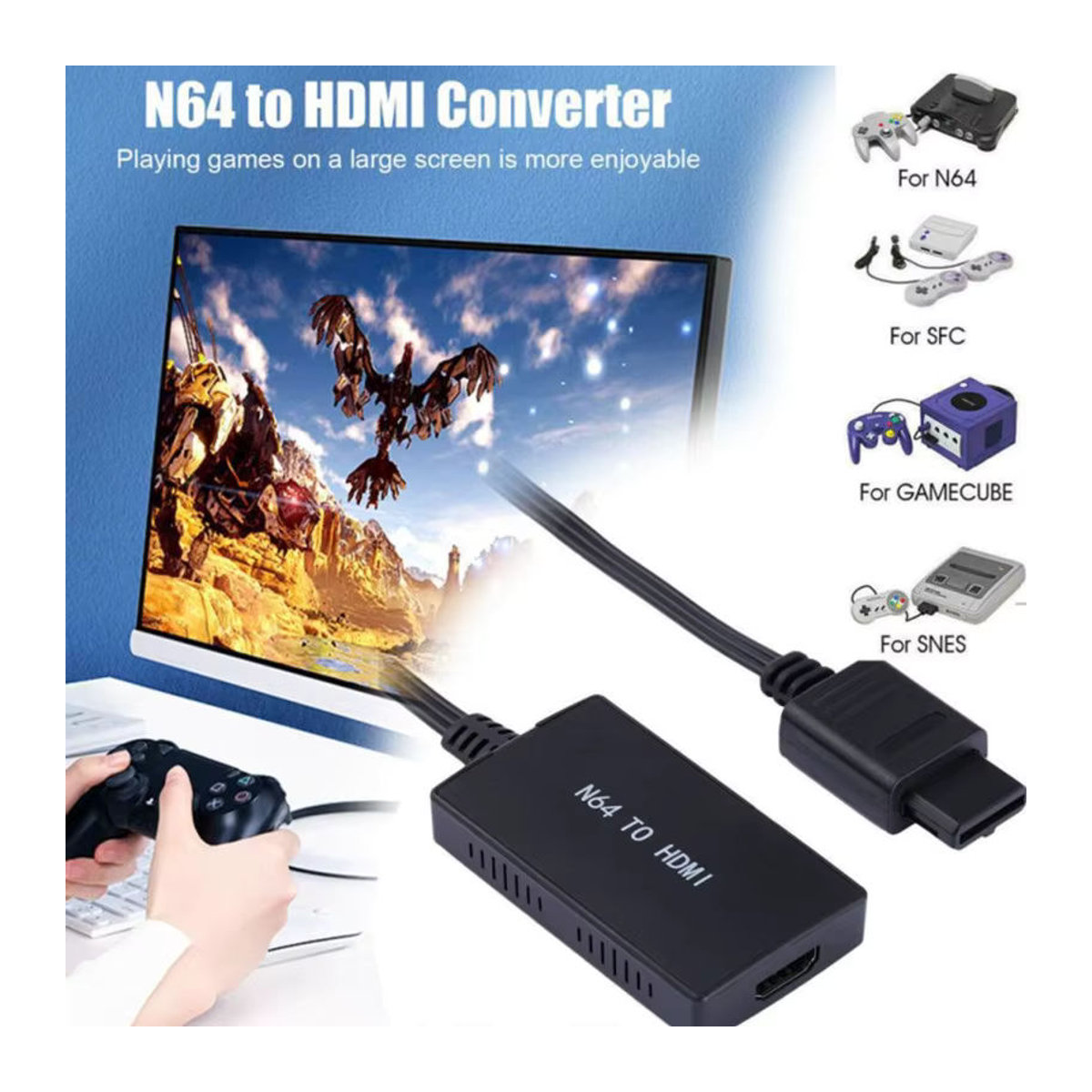 LccKaa N64 zu HDMI Adapter Konverter für Nintendo 64, SNES, NGC und SFC Konsolen in Schwarz - Bild 2