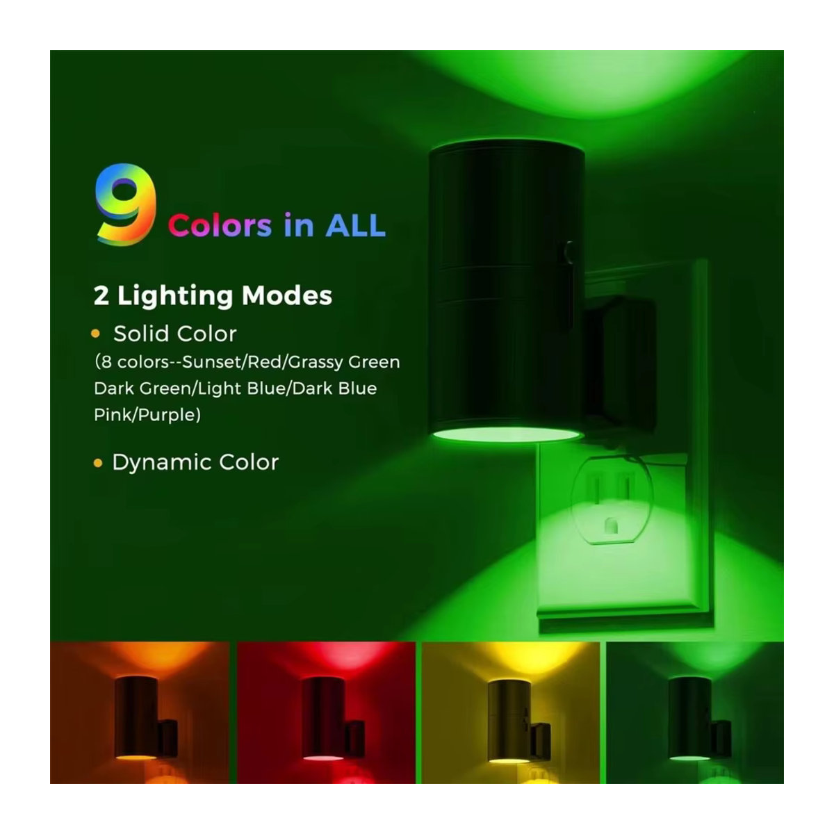 LCMKR LED-Nachtlicht mit Lichtsensor und RGB Farbwechsel, Schwarz und Bunt, minimalistisches Design für Kinder und Heimdekoration - Bild 4