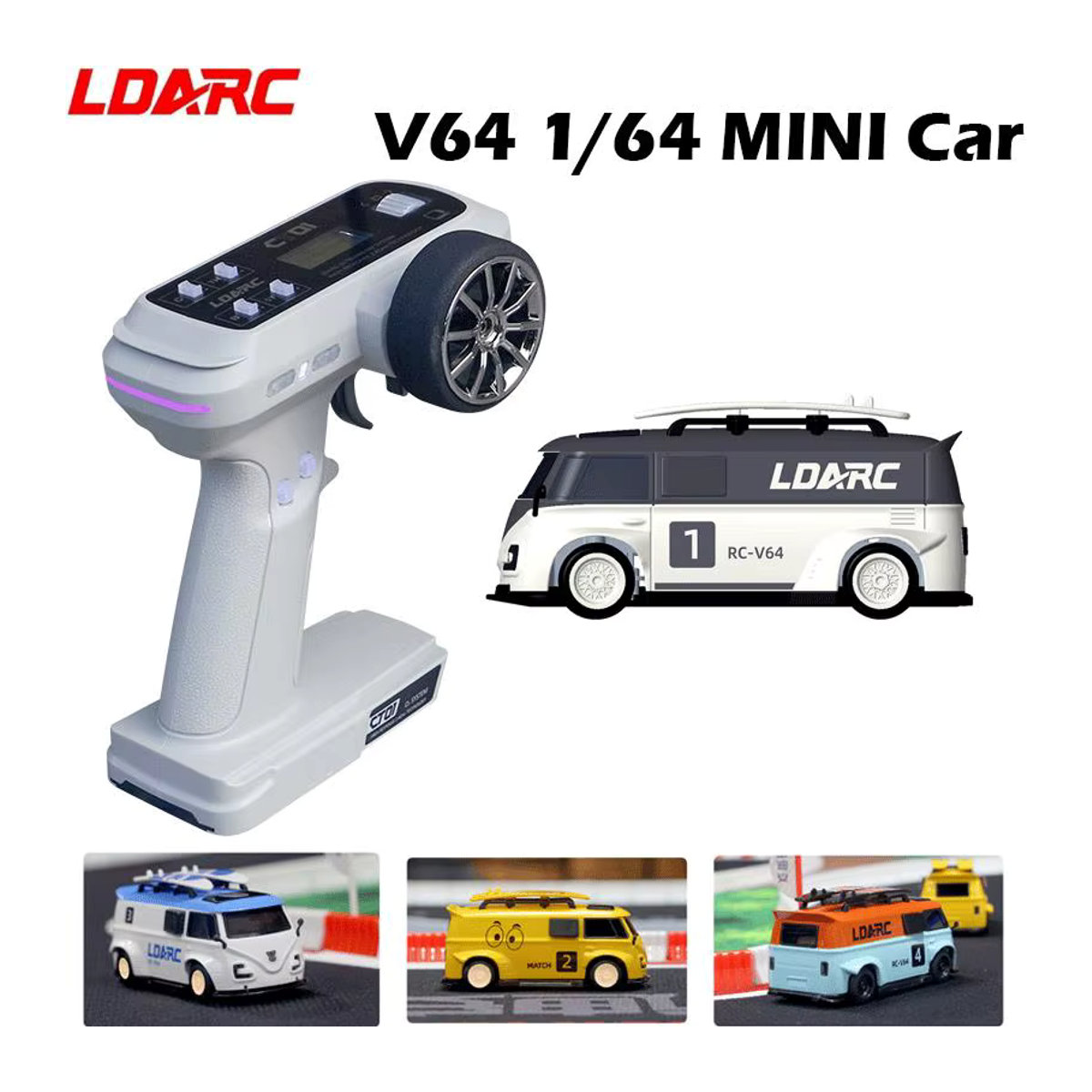 LDARC V64 RTR/BNR 1/64 Mini RC Auto Elektroauto mit 2,4 GHz Fernbedienung in Grau und Bunt - Bild 3