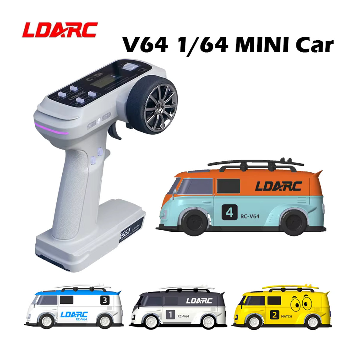 LDARC V64 RTR/BNR 1/64 Mini RC Auto Elektroauto mit 2,4 GHz Fernbedienung in Grau und Bunt - Bild 6