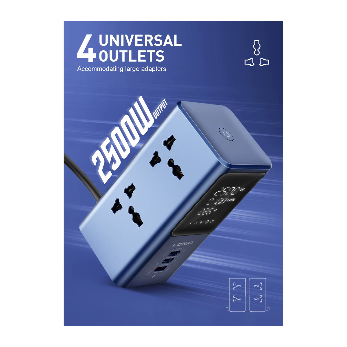 LDNIO Vertikale Turm-Steckdosenleiste mit 45 W Schnellladegerät, USB-C, QC PD und Display, Blau, Modern - Bild 4
