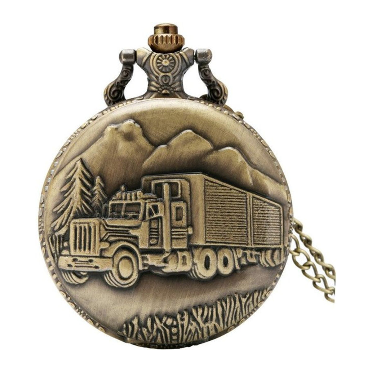 Le Jardin Vintage Taschenuhr aus Metall mit Kette in Bronze und Motiv LKW Wald Design - Bild 1