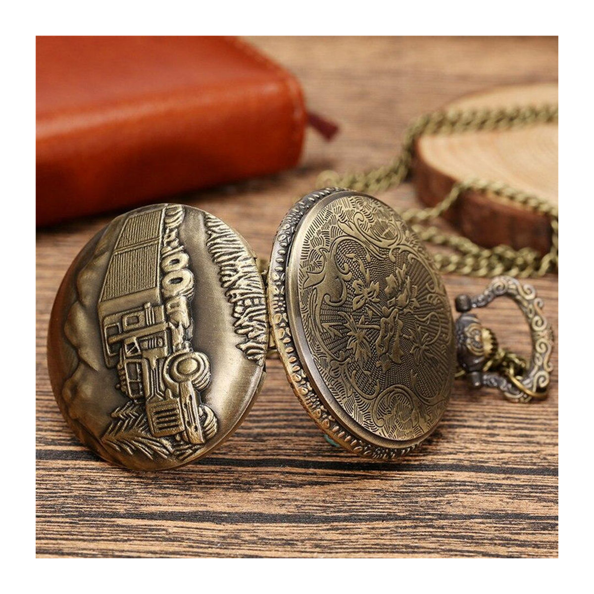 Le Jardin Vintage Taschenuhr aus Metall mit Kette in Bronze und Motiv LKW Wald Design - Bild 6