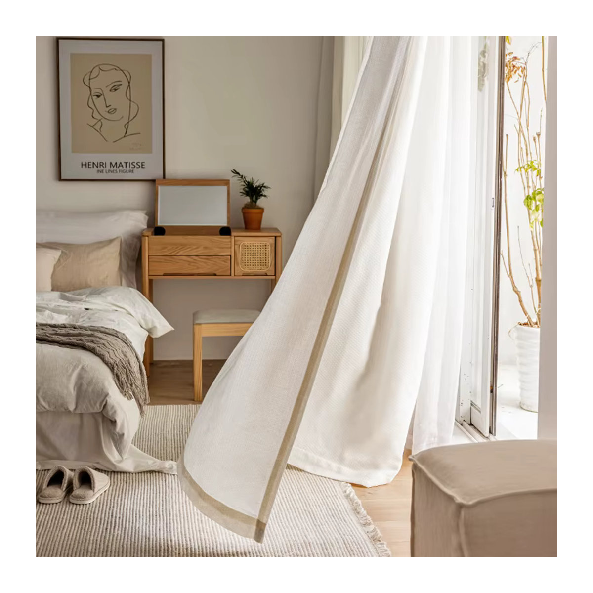 LE YUN YUN Vorhang aus Baumwoll-Leinen und Tüll in Beige im Retro-Stil für Wohnzimmer und Schlafzimmer - Bild 2