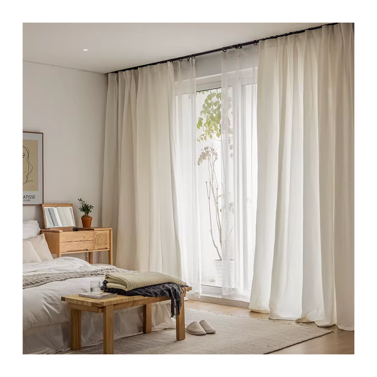 LE YUN YUN Vorhang aus Baumwoll-Leinen und Tüll in Beige im Retro-Stil für Wohnzimmer und Schlafzimmer - Bild 3
