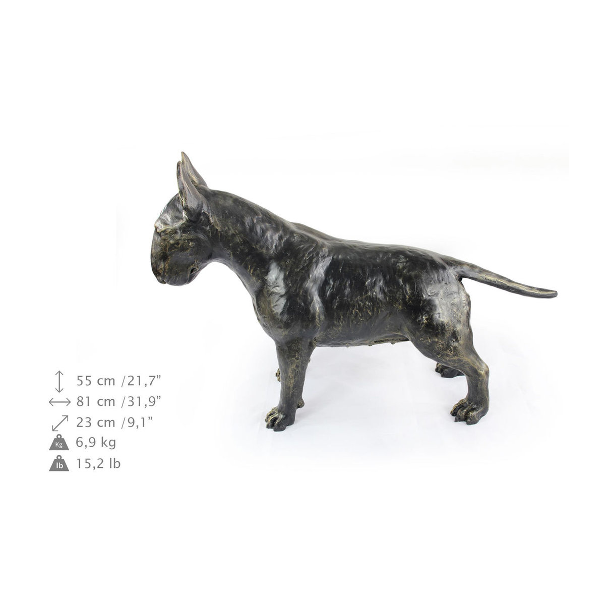 Lebensgroße Bullterrier Hundestatue von Art-Dog in Braun aus Kunstharz und Bronze - Bild 4