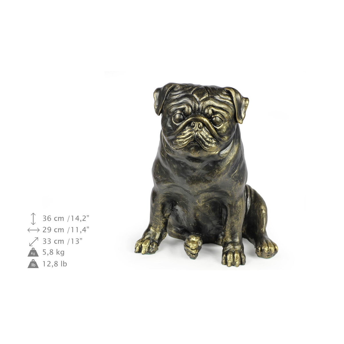 Lebensgroße Mops-Hundestatue von Art-Dog in Braun aus Kunstharz im Art Deco Stil - Bild 2