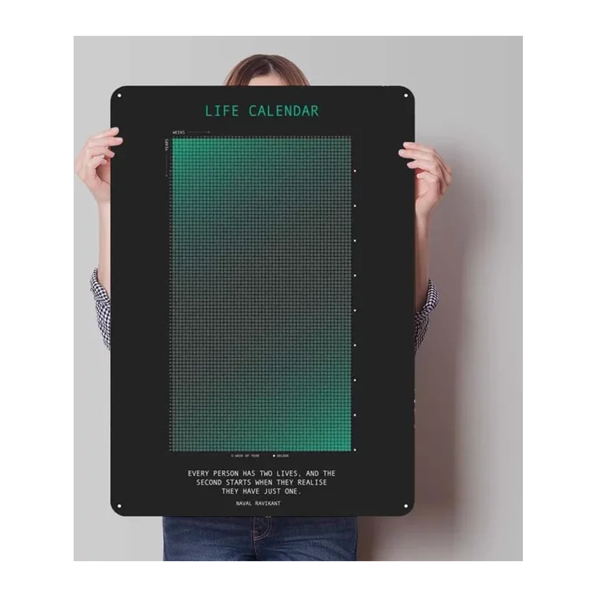 Lebenskalender Zeitleiste Metallposter mit motivierenden Zitaten in Schwarz, Wandkunst aus Metall, B/H: 20 x 30 cm - Bild 1