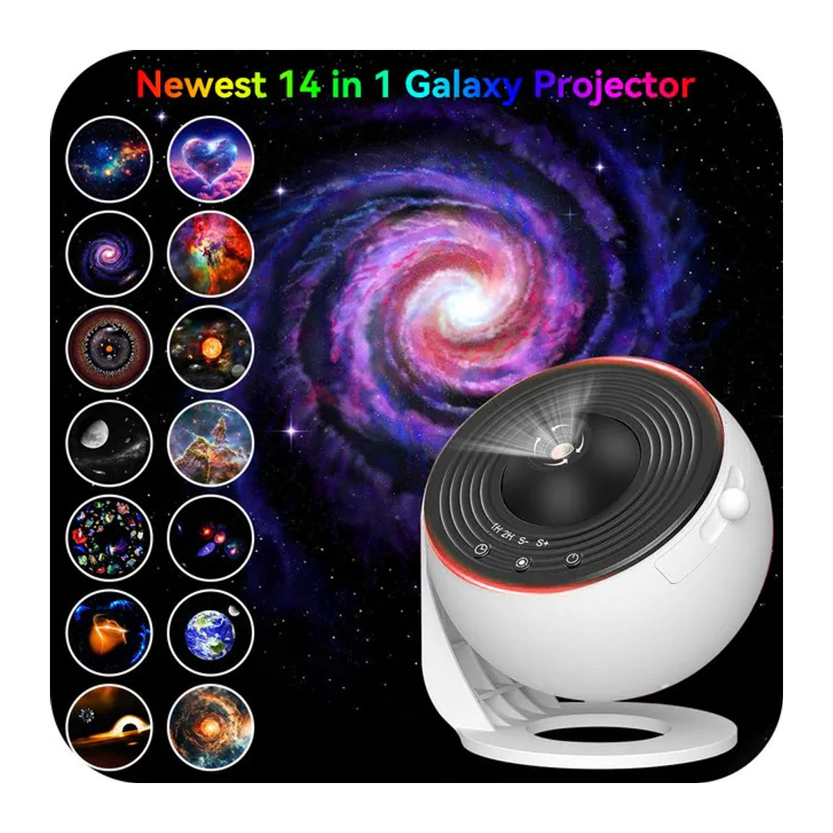 Leclstar LED Galaxie-Projektor Nachttischlampe mit 14 4K HD-Filmscheiben und 360 Grad Rotation in Weiß - Bild 1