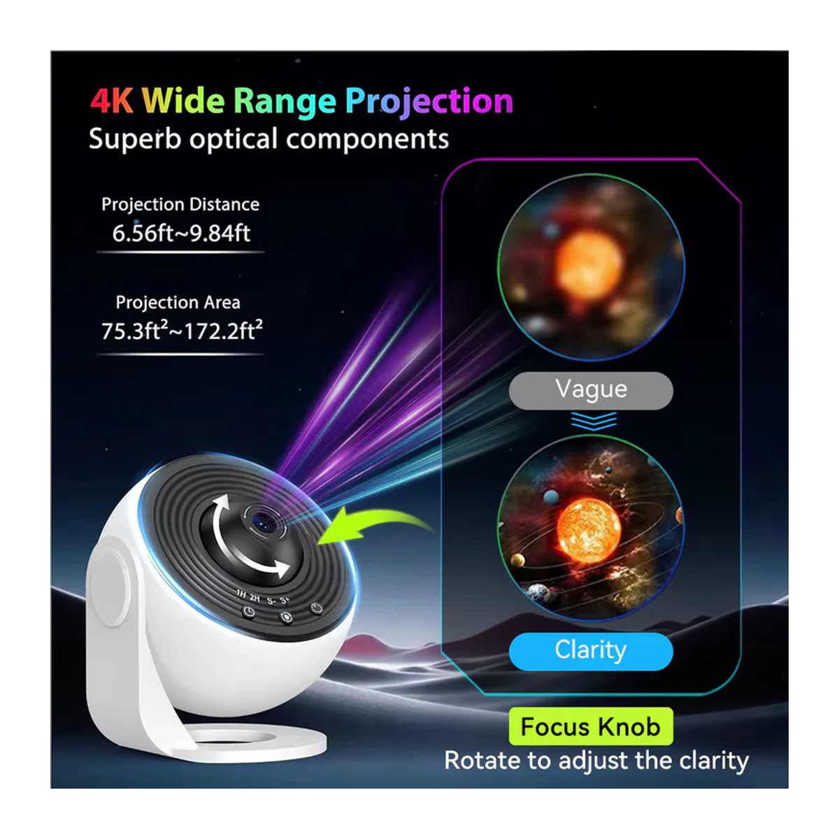Leclstar LED Galaxie-Projektor Nachttischlampe mit 14 4K HD-Filmscheiben und 360 Grad Rotation in Weiß - Bild 2