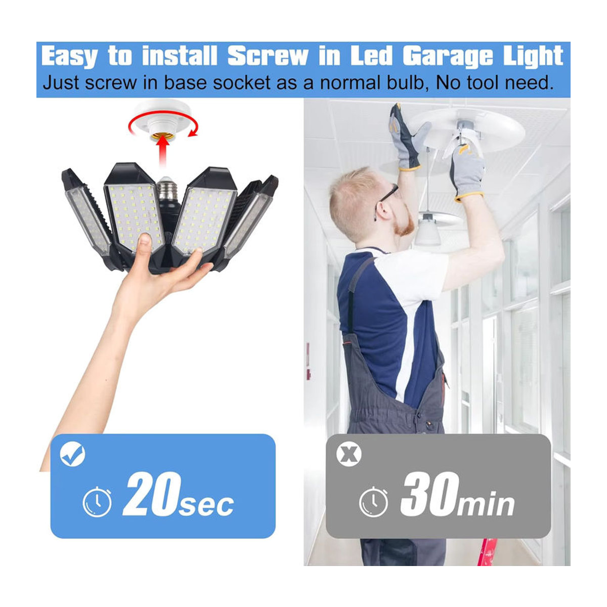 Leclstar LED Garagen-Glühbirne mit 8 plus 1 verstellbaren Platten aus Aluminium E27 Schraubfassung - Bild 3