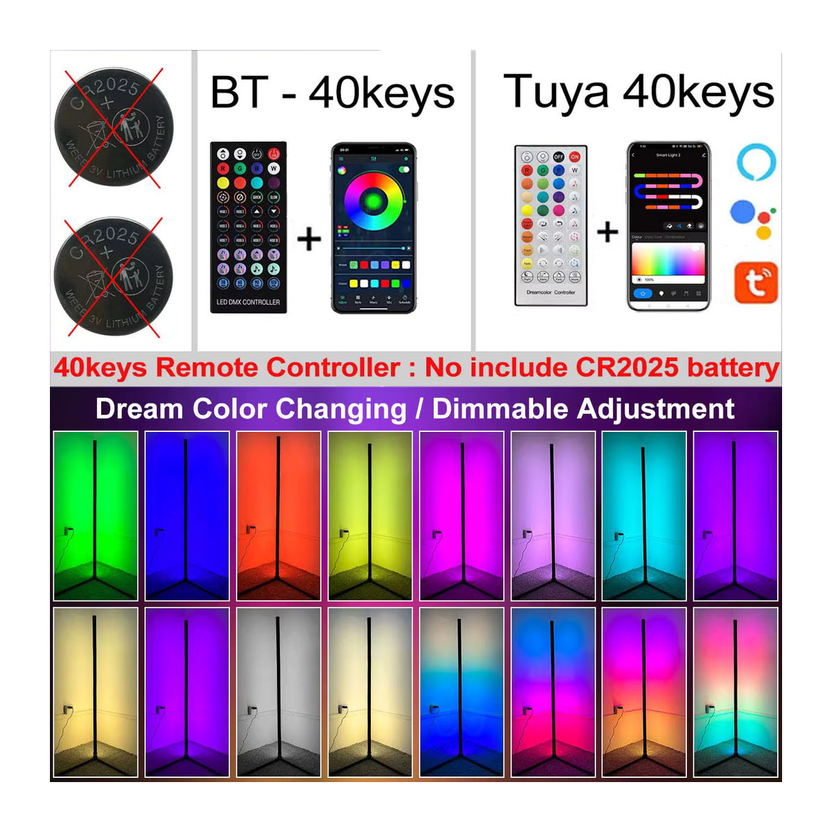 Leclstar Smart Tuya Eck-Stehlampe in Schwarz, dimmbare RGB-LED Standleuchte für moderne Stimmungsbeleuchtung, Höhe: 160 cm - Bild 4