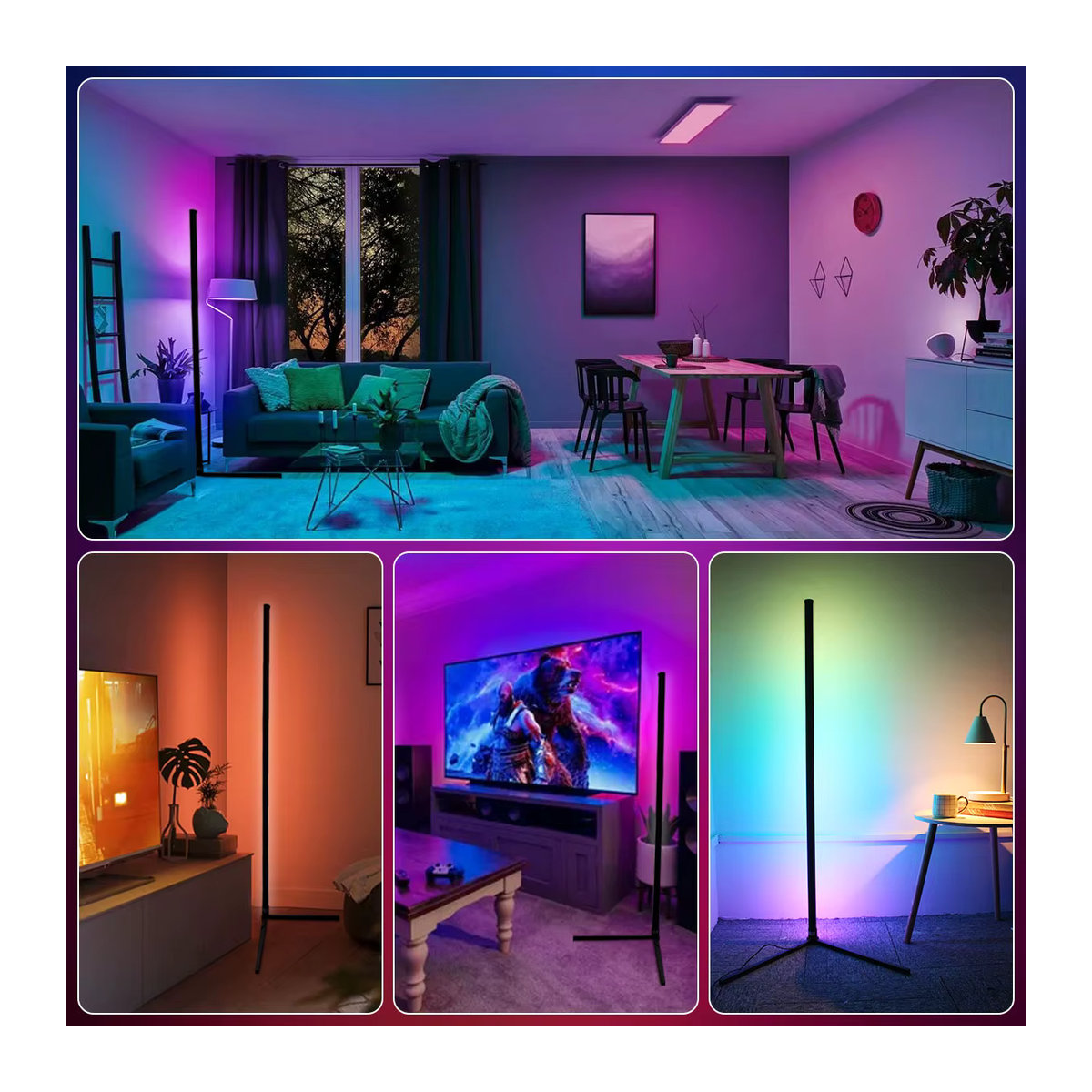 Leclstar Smart Tuya Eck-Stehlampe in Schwarz, dimmbare RGB-LED Standleuchte für moderne Stimmungsbeleuchtung, Höhe: 160 cm - Bild 5