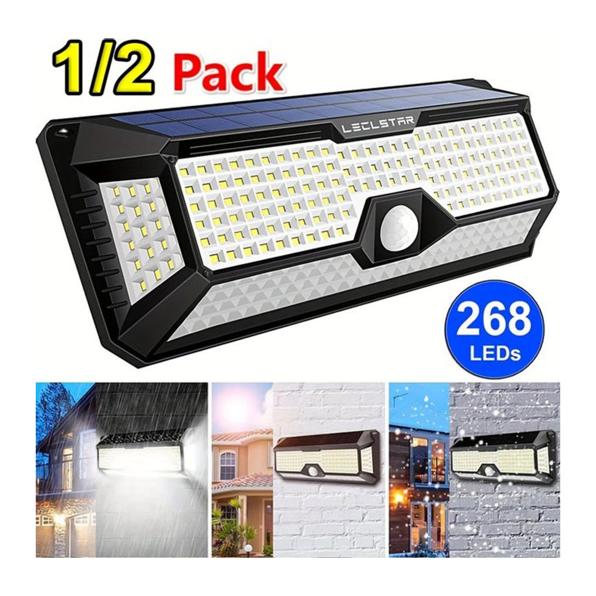 Leclstar Solar Außen Wandleuchte mit 268 LED und Bewegungssensor, Schwarz, Modern - Bild 1