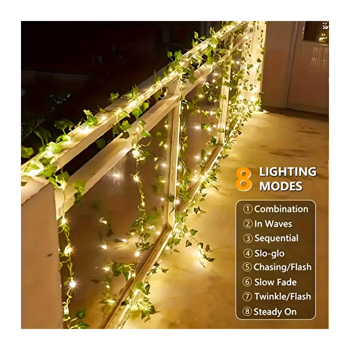 Leclstar Solar Efeu Lichterkette mit LED und 8 Modi in Grün für Garten, Hochzeit und Weihnachtsdekoration - Bild 3