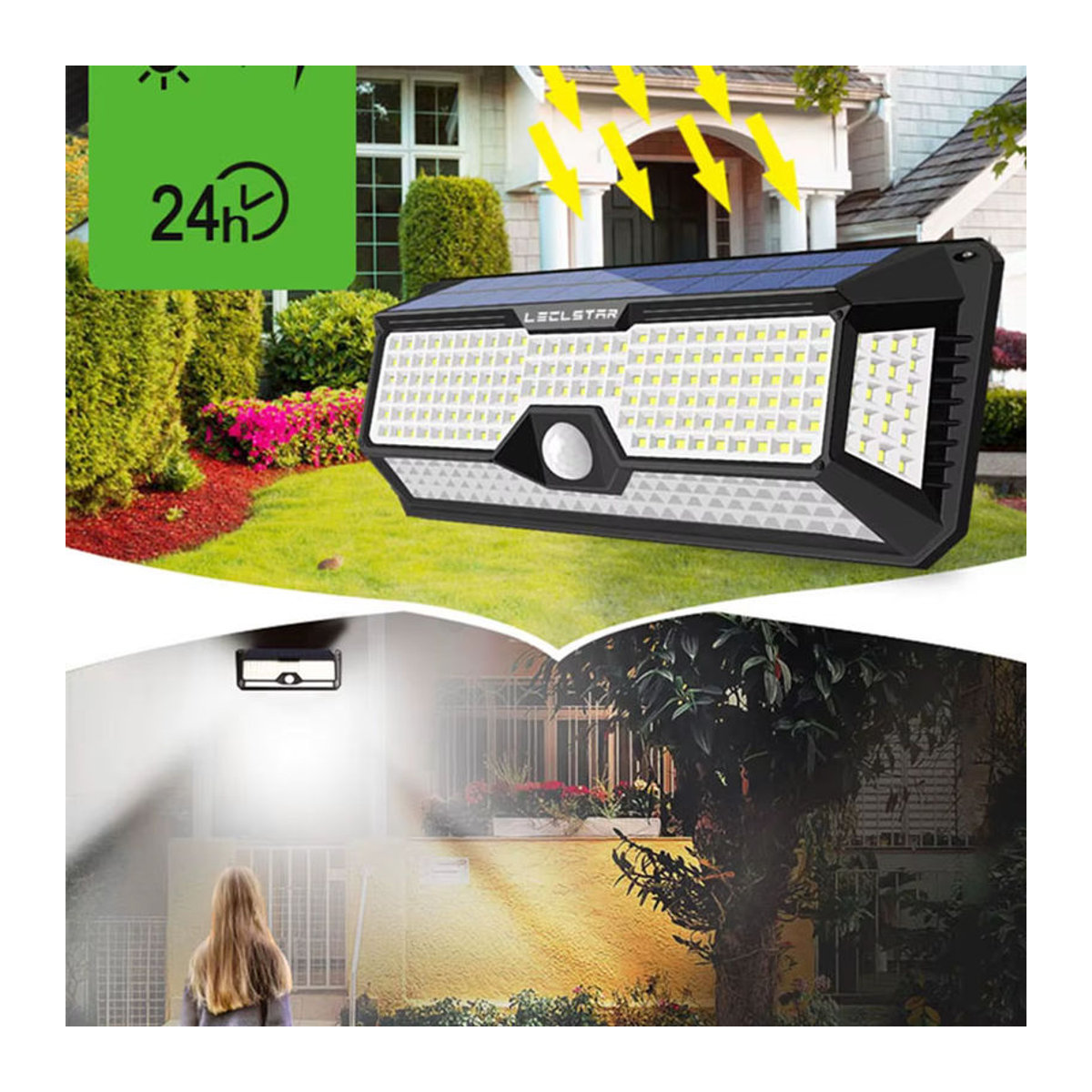 Leclstar Solar-LED-Wandleuchte mit 268 LEDs und Bewegungsmelder, IP65 wasserdicht, Schwarz - Bild 2