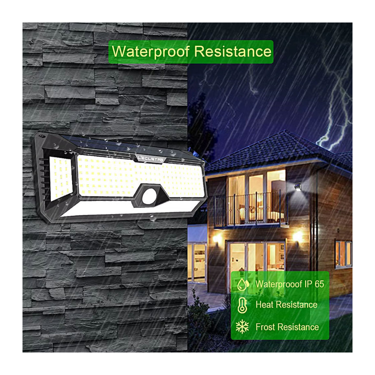 Leclstar Solar-LED-Wandleuchte mit 268 LEDs und Bewegungsmelder, IP65 wasserdicht, Schwarz - Bild 4