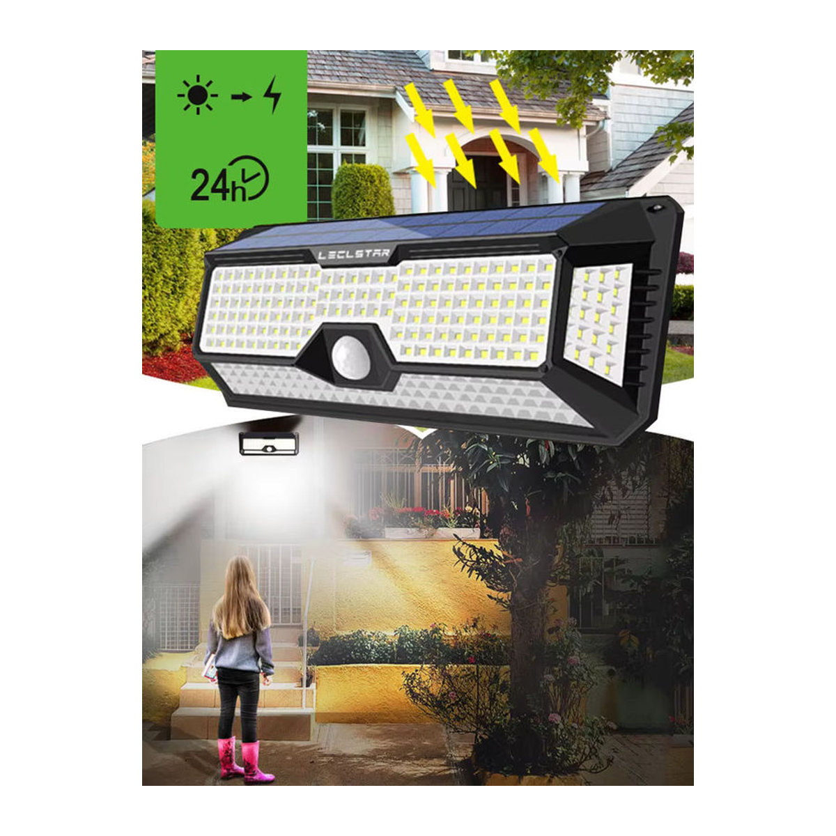 Leclstar Solar-LED-Wandleuchte mit 268 LEDs und Bewegungsmelder, IP65 wasserdicht, Schwarz - Bild 7