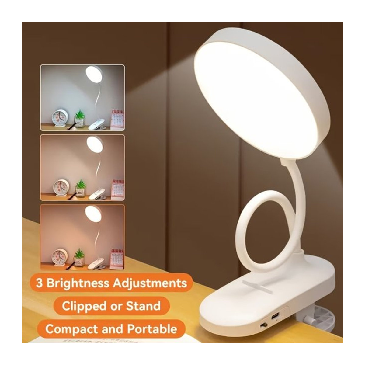 Leclstar USB-aufladbare LED Clip-On Tischlampe mit Dimm-Touch-Schalter und Augenschutz in Weiß - Bild 1