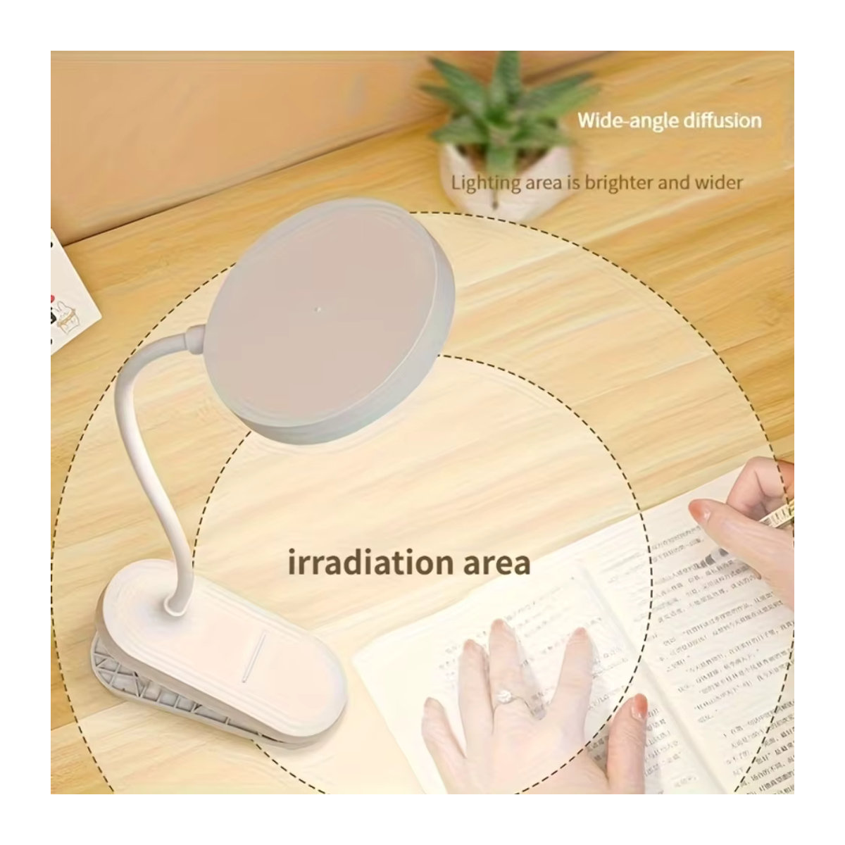 Leclstar USB-aufladbare LED Clip-On Tischlampe mit Dimm-Touch-Schalter und Augenschutz in Weiß - Bild 3