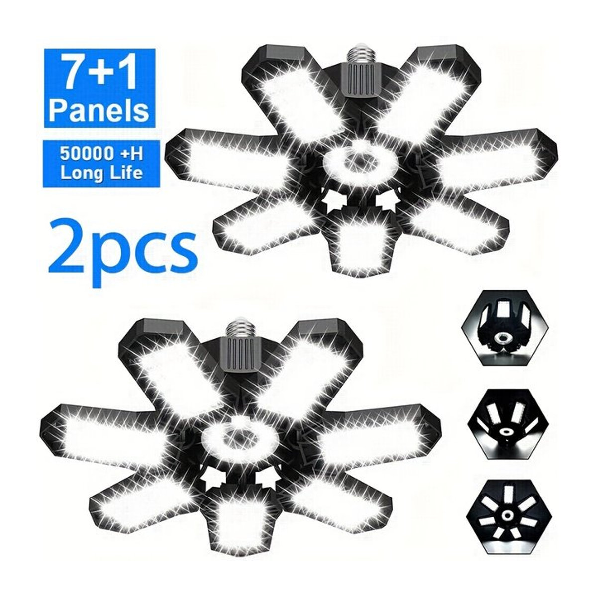 Leclstar Verformbare LED-Garagenleuchte mit 7+1 einstellbaren Panels, E27 Fassung, Aluminium Gehäuse - Bild 1