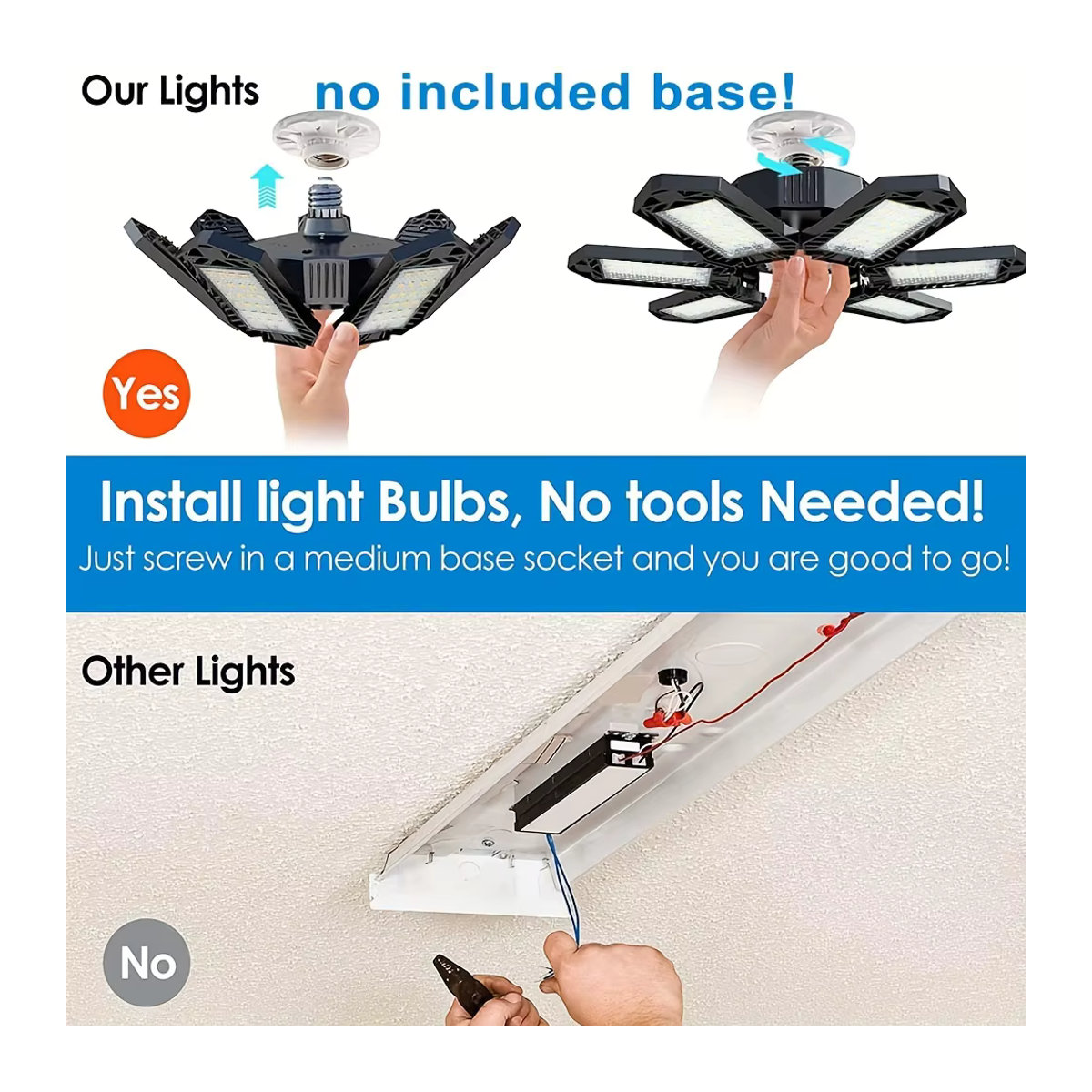 Leclstar Verformbare LED-Garagenleuchte mit 7+1 einstellbaren Panels, E27 Fassung, Aluminium Gehäuse - Bild 6