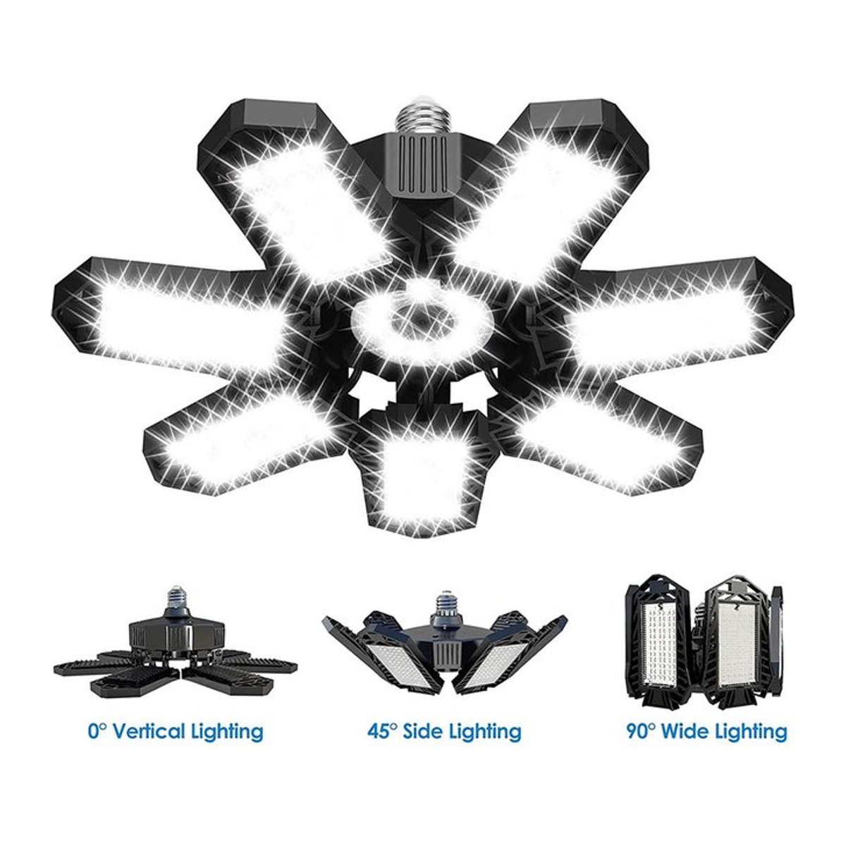 Leclstar Verformbare LED-Garagenleuchte mit verstellbaren Panels, Deckenlampe in Schwarz aus Aluminium mit E27 Fassung - Bild 1