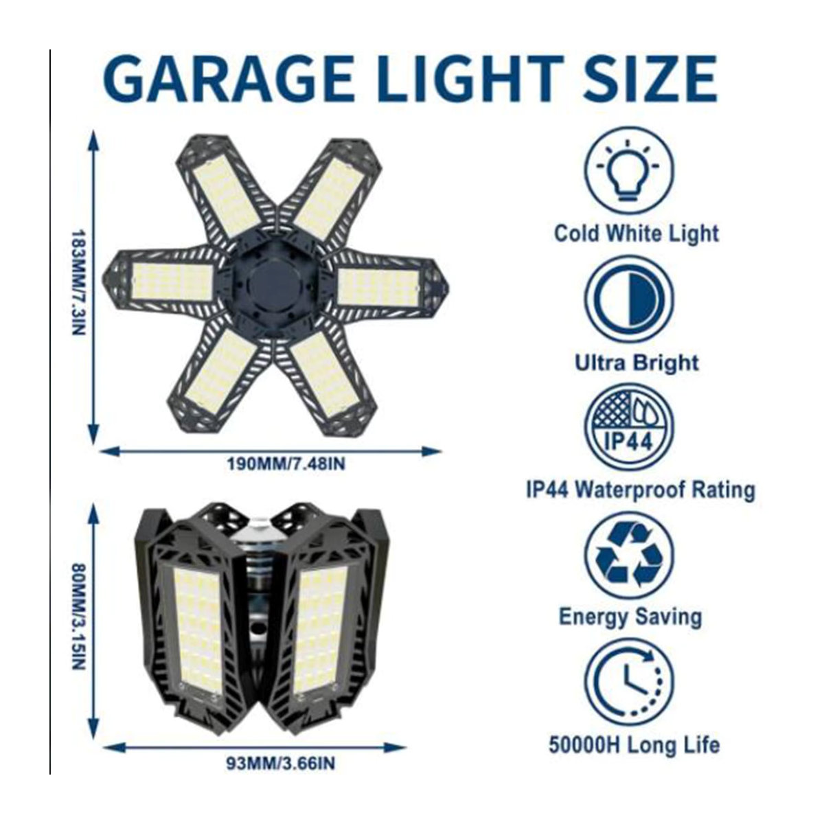 Leclstar Verformbare LED-Garagenleuchte mit verstellbaren Panels, Deckenlampe in Schwarz aus Aluminium mit E27 Fassung - Bild 2