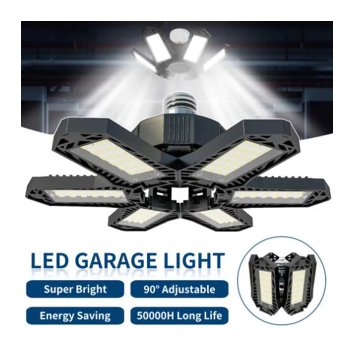 Leclstar Verformbare LED-Garagenleuchte mit verstellbaren Panels, Deckenlampe in Schwarz aus Aluminium mit E27 Fassung - Bild 4