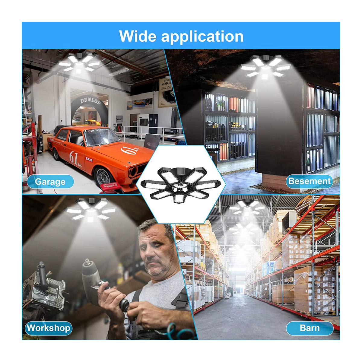Leclstar Verformbare LED-Garagenleuchte mit verstellbaren Panels, Deckenlampe in Schwarz aus Aluminium mit E27 Fassung - Bild 5