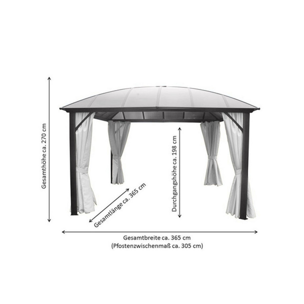 LECO Hardtop-Gartenpavillon mit Kuppeldach in Anthrazit-Grau, B/T/H: 365 x 365 x 270 cm - Bild 3