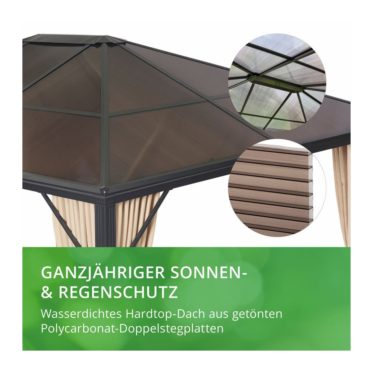 Leco Profi-Pavillon Metall-Gartenüberdachung mit braunem Dach und Seitenteilen in Natur, B/T: 365 x 300 cm - Bild 2