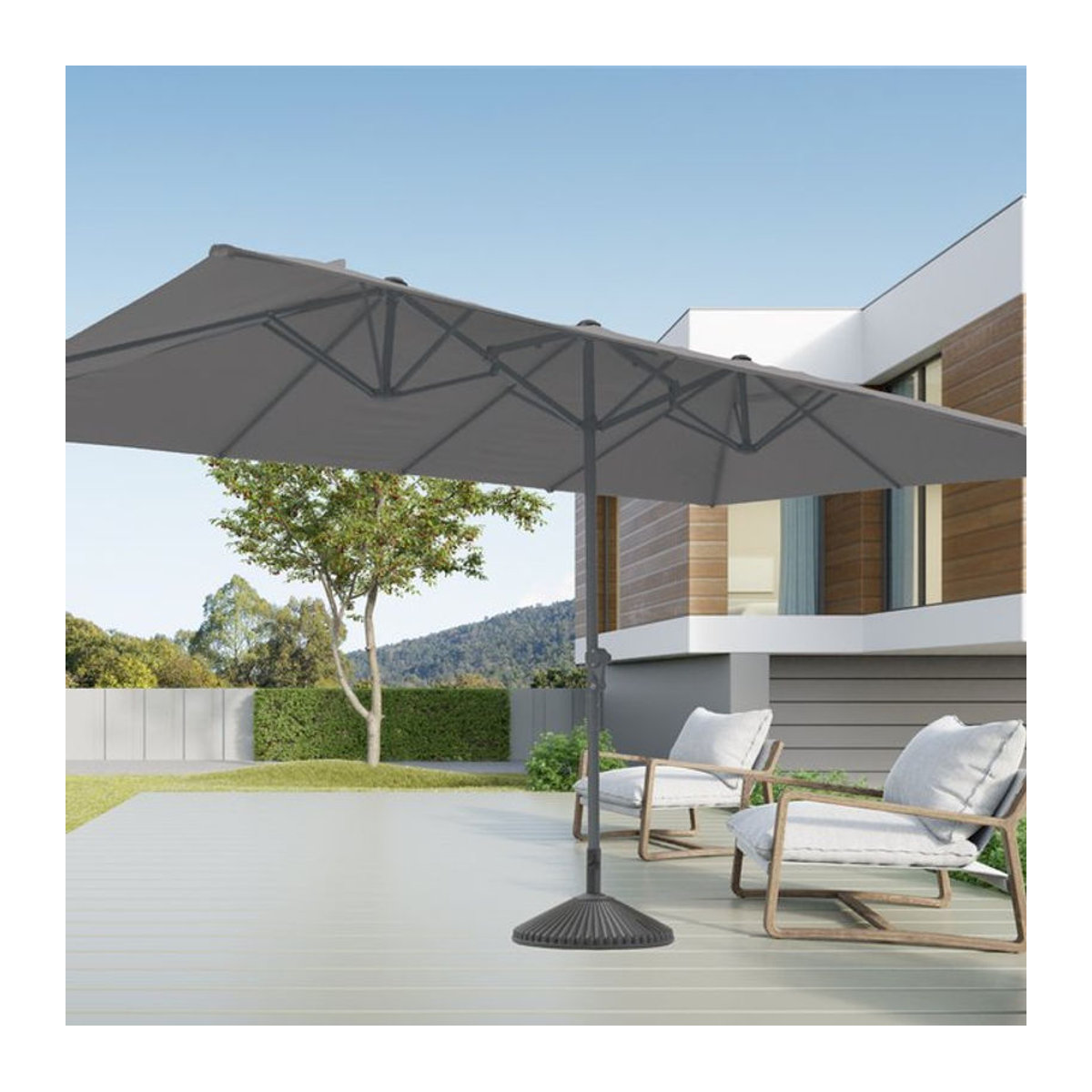 LECO Rechteck-Doppelsonnenschirm in Anthrazit und Grau aus Polyester, B: 460 cm, H: 247 cm - Bild 1