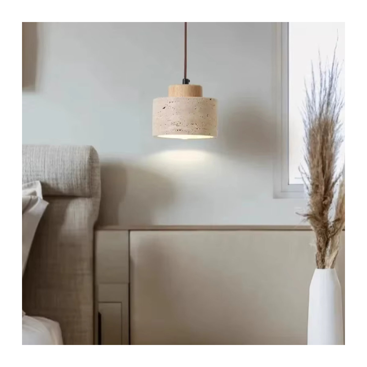 LED Anhänger Lampe aus Bimsstein in Gelb und Beige im Retro-Skandinavischen Design - Bild 2