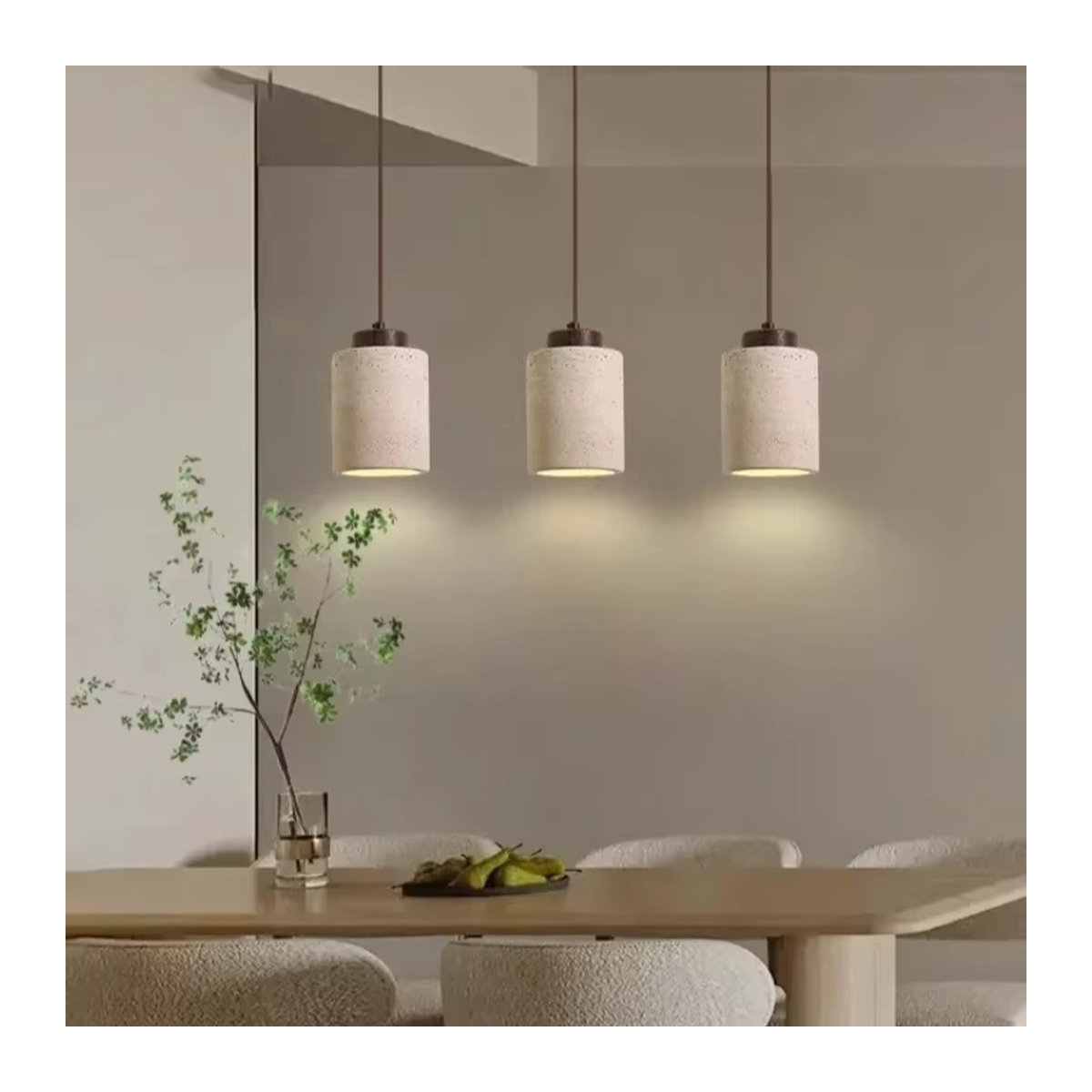 LED Anhänger Lampe aus Bimsstein in Gelb und Beige im Retro-Skandinavischen Design - Bild 3