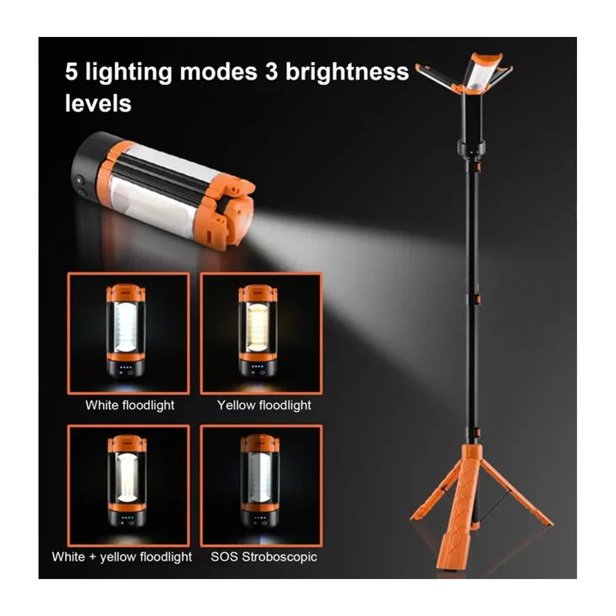 LED-Arbeitsleuchte mit Stativ und Haken, wasserdichte IP65 Stützlampe mit 4 Modi und Powerbank-Funktion für Outdoor und Angeln - Bild 1
