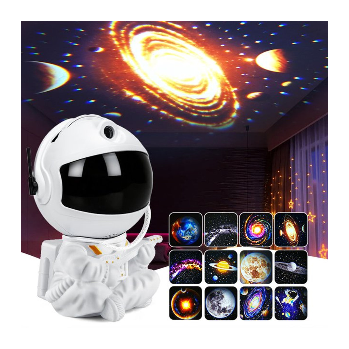 LED Astronauten Sternenhimmel Projektor mit 12 Filmen und Galaxy Nachtlicht in Weiß - Bild 1