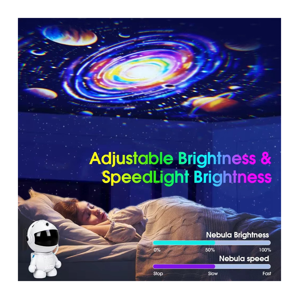 LED Astronauten Sternenhimmel Projektor mit 12 Filmen und Galaxy Nachtlicht in Weiß - Bild 3