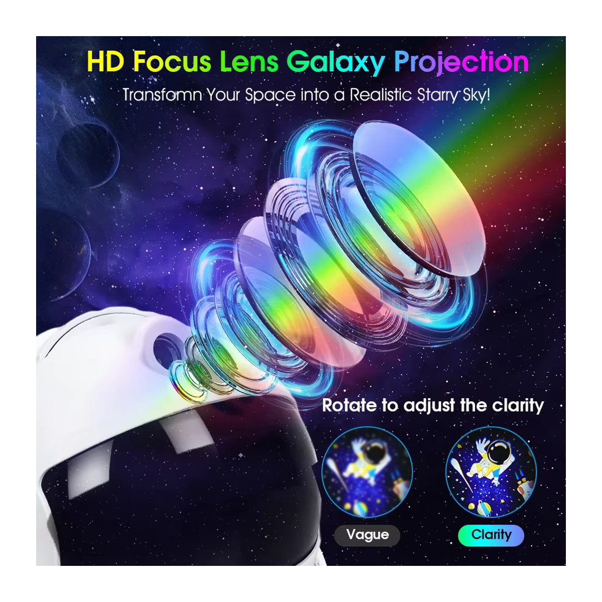 LED Astronauten Sternenhimmel Projektor mit 12 Filmen und Galaxy Nachtlicht in Weiß - Bild 4