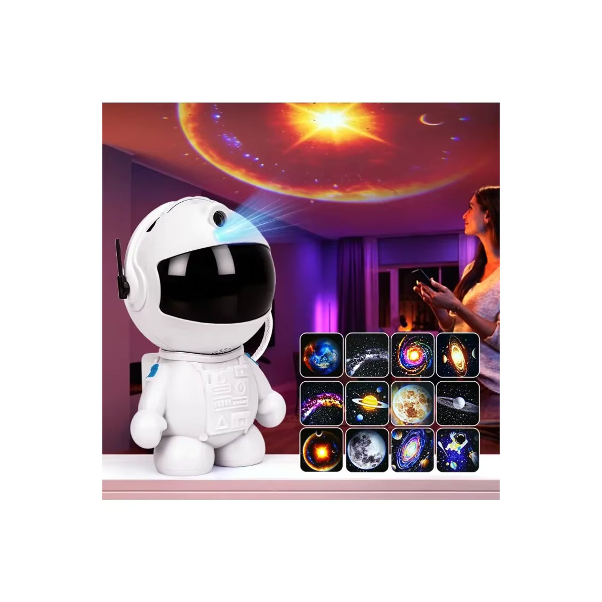 LED Astronauten Sternenhimmel Projektor mit 12 Filmen und Galaxy Nachtlicht in Weiß - Bild 7