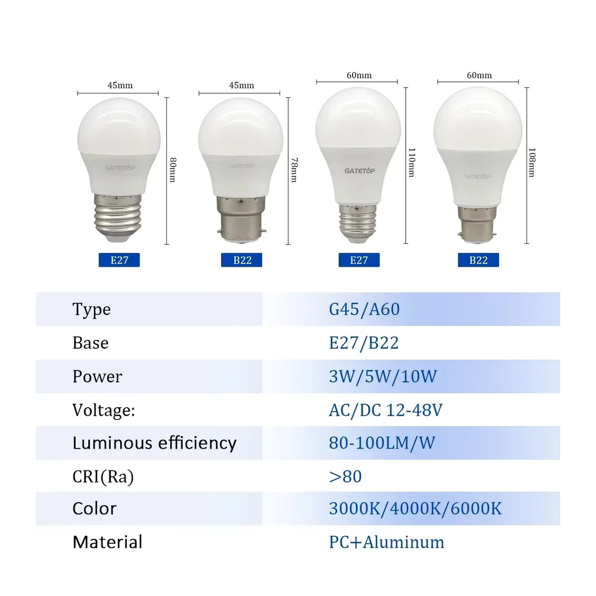 LED Außenbeleuchtung E27 B22 Leuchtmittel Kaltweiß 3W 5W 10W AC DC 12V 24V 48V aus Aluminium - Bild 2