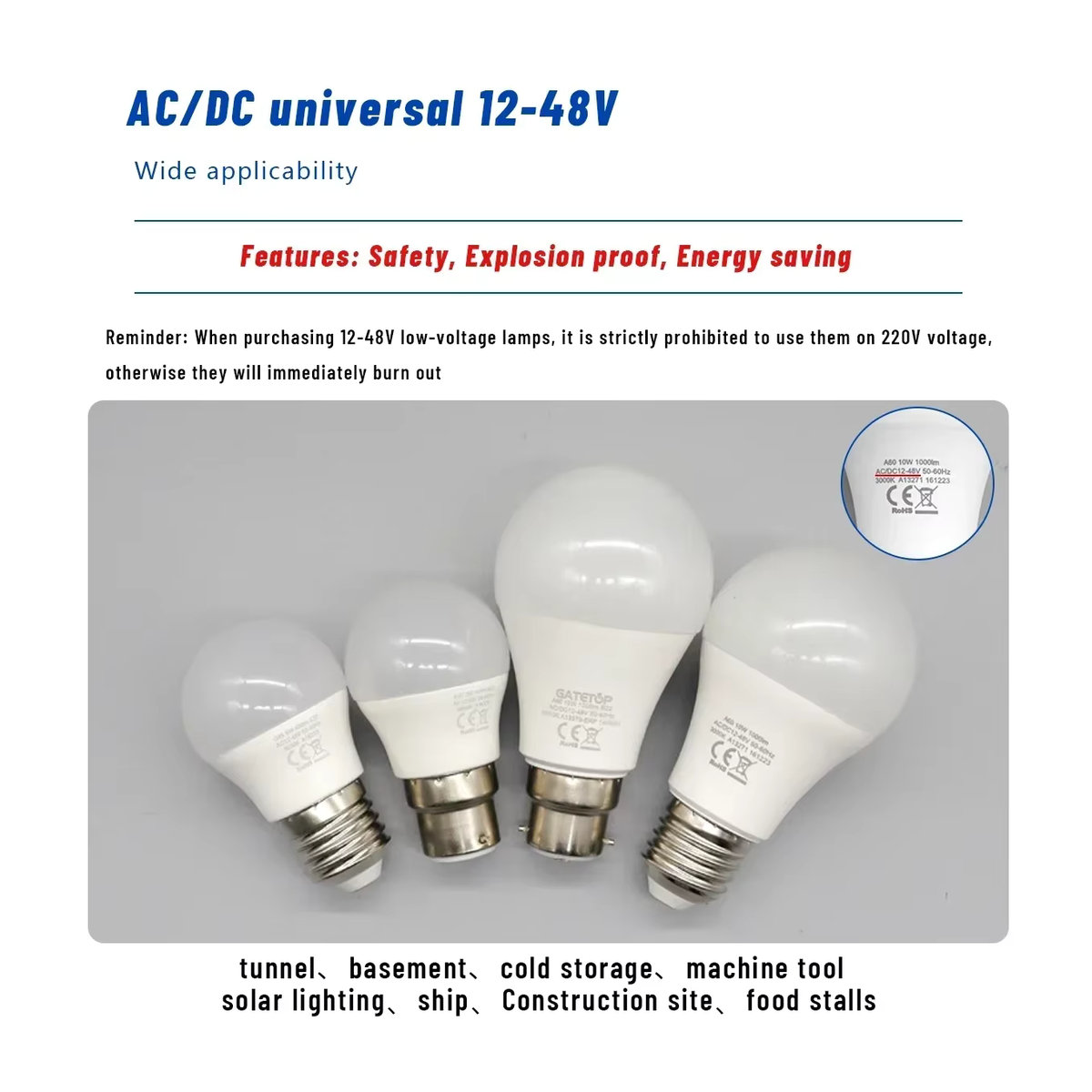 LED Außenbeleuchtung E27 B22 Leuchtmittel Kaltweiß 3W 5W 10W AC DC 12V 24V 48V aus Aluminium - Bild 3