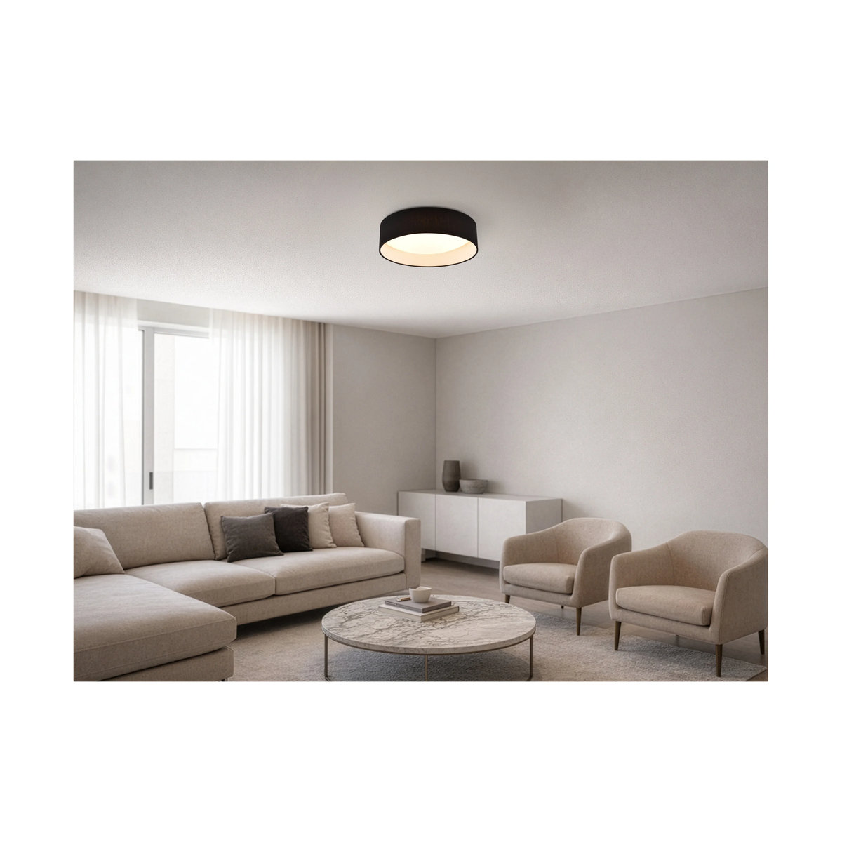 LED Deckenleuchte Locarno von REALITY LEUCHTEN in Schwarz/Weiß aus Stoff und Kunststoff, Durchmesser: 30 cm, Höhe: 11 cm, warmweißes Licht - Bild 3