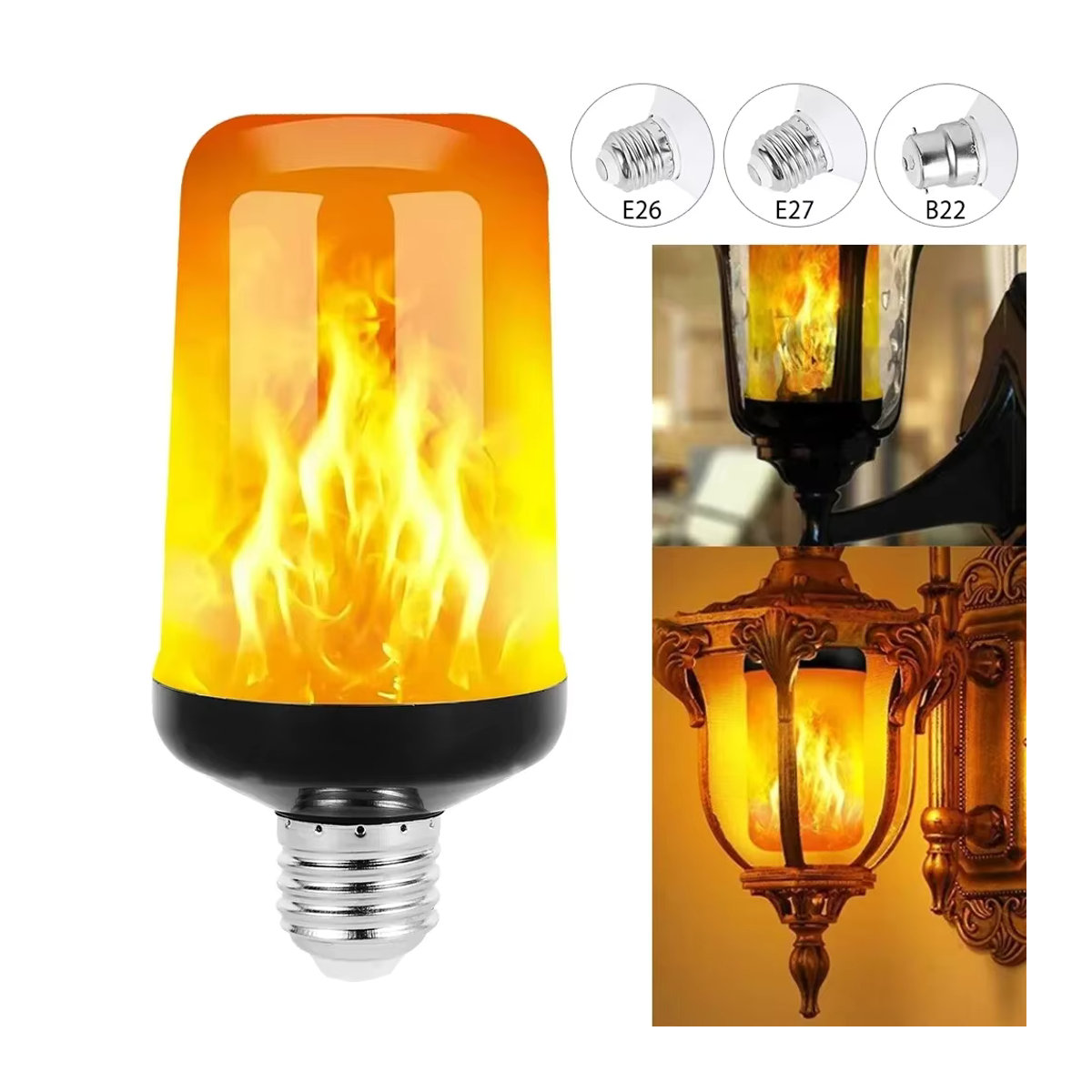 LED-Flammen-Glühbirne mit 4 Modi für realistischen Feuer-Effekt in Orange, klassisches Design für Party und Gartendekoration - Bild 2