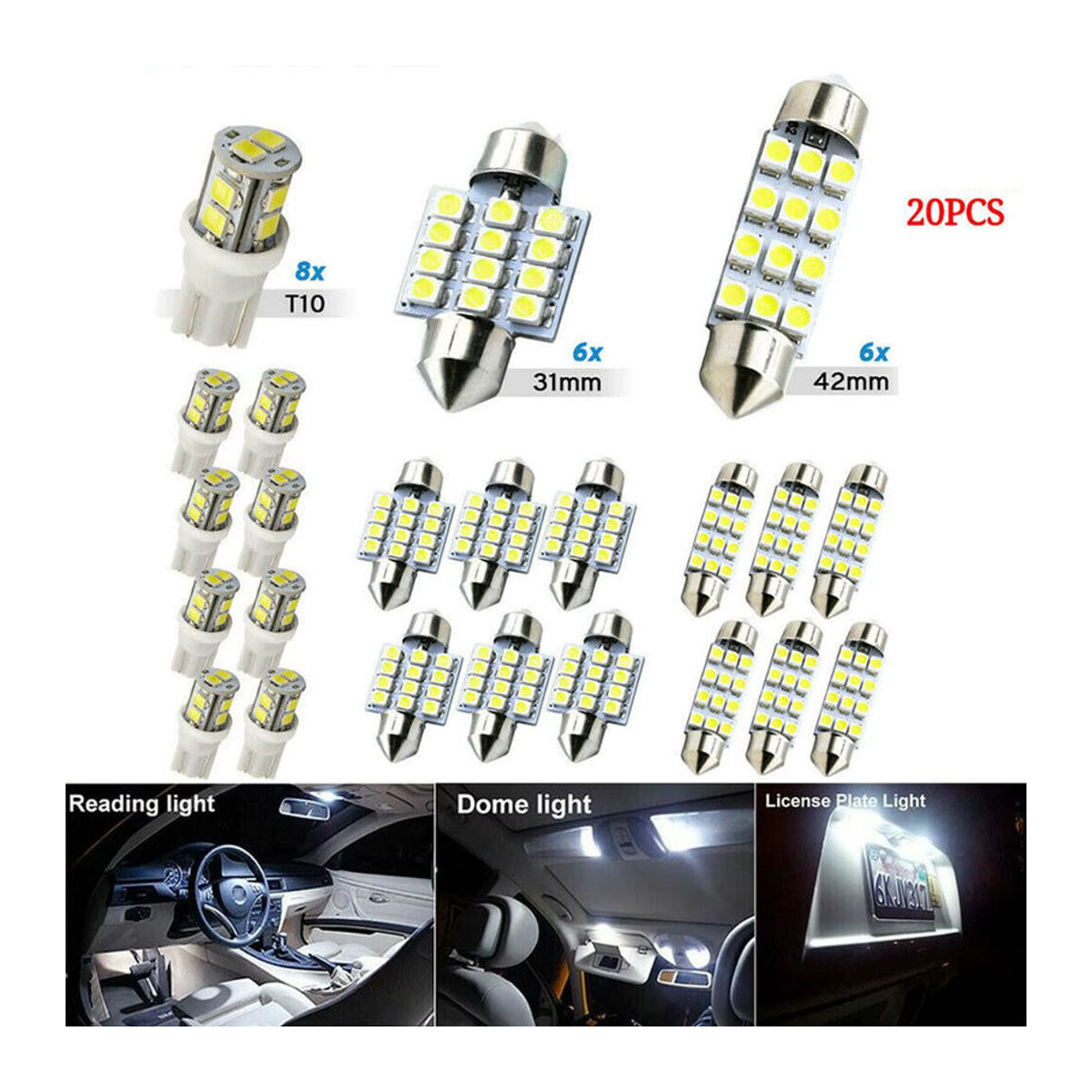 LED Glühbirnen Set für den Auto Innenraum, Kofferraum und Kennzeichenbeleuchtung - Bild 2
