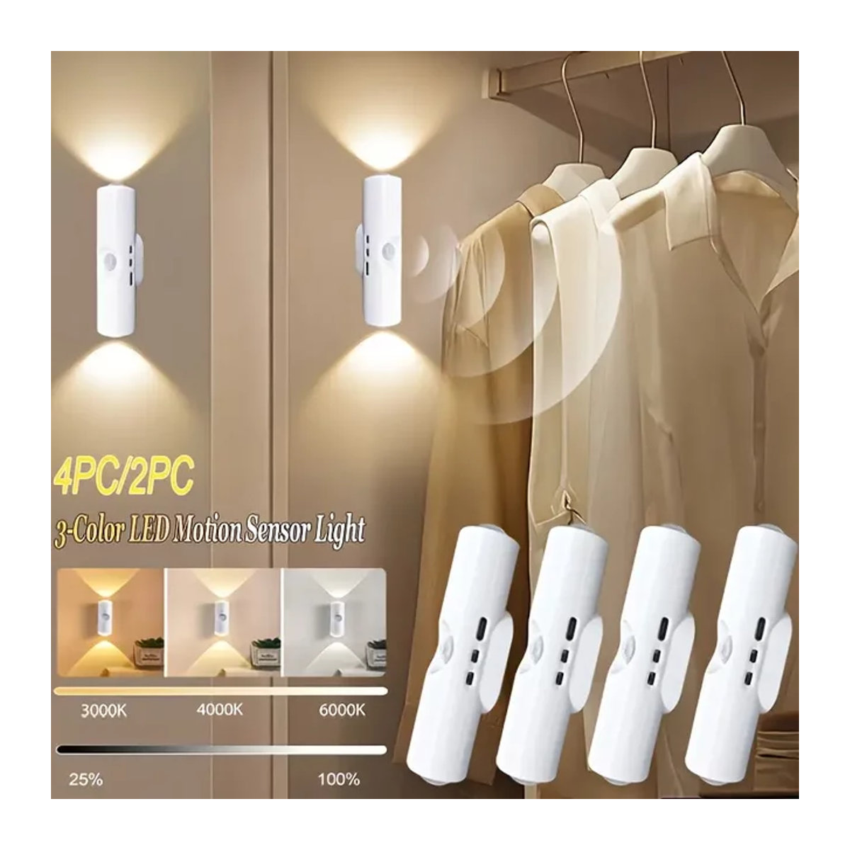 LED Induktionslicht mit USB-Ladefunktion und 3 Farbmodi für Schlafzimmer, Treppe und Küche - Bild 1
