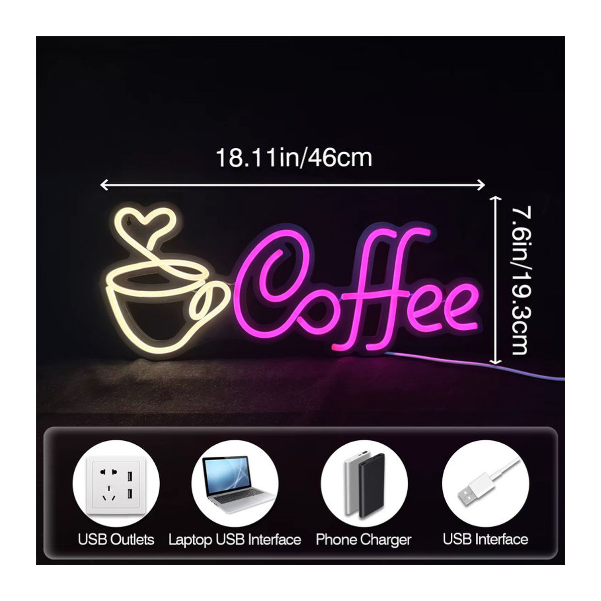 LED Kaffee Neon Wanddekoration in Lila und Bunt für Cafés und Kneipen - Bild 3